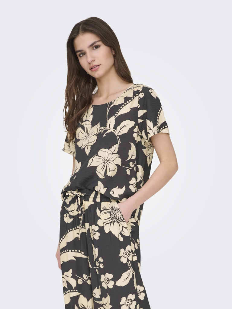 Jdytroya Life S/s O-neck Top Wvn Dia - Zwart Dessin