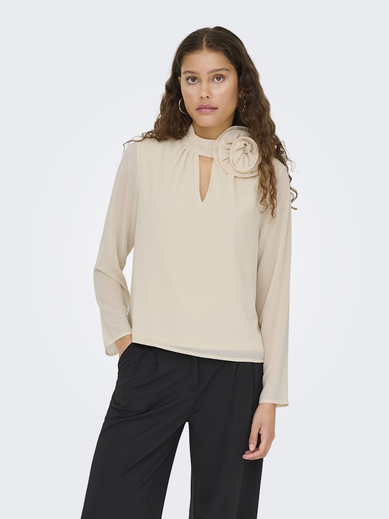 Jdynomi L/s High Neck Rose Top Wvn - Ecru