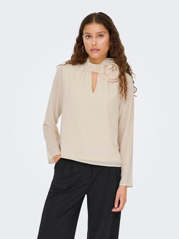 Jdynomi L/s High Neck Rose Top Wvn - Ecru