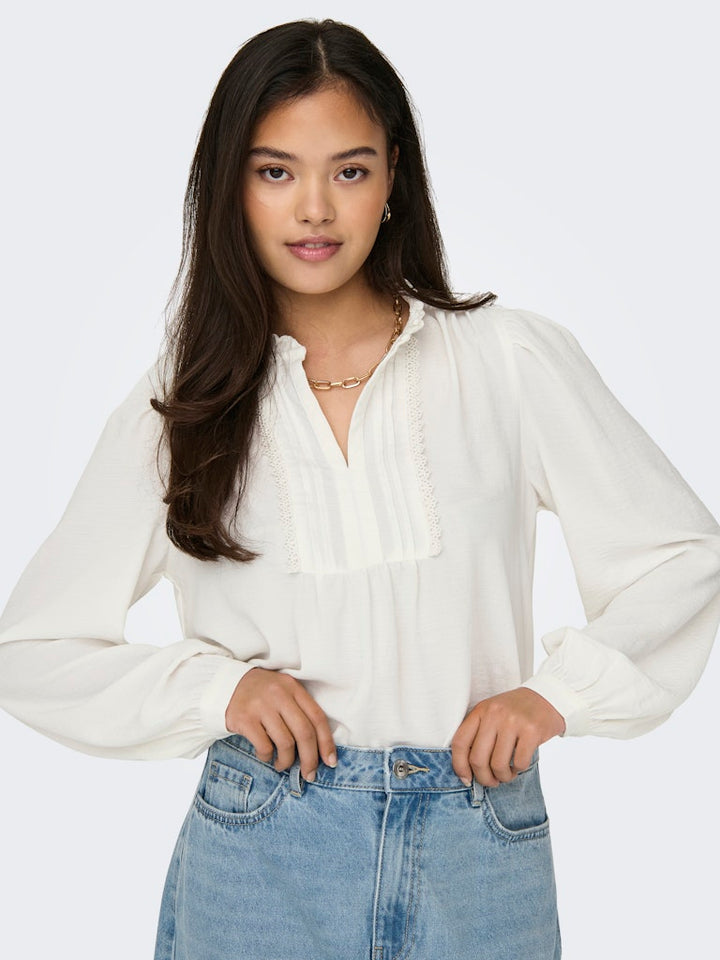 Jdyrachel Life L/s Pintuck Top Wvn Noos - Ecru