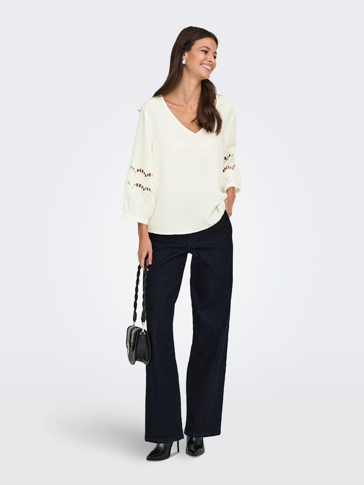 Jdyhannah Life 3/4 Lace Top Wvn - Ecru