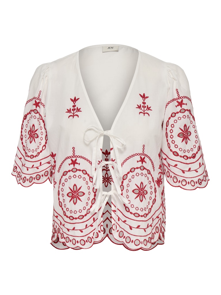 Jdypolly S/s Embroidery Tie Top Wvn - Wit Dessin