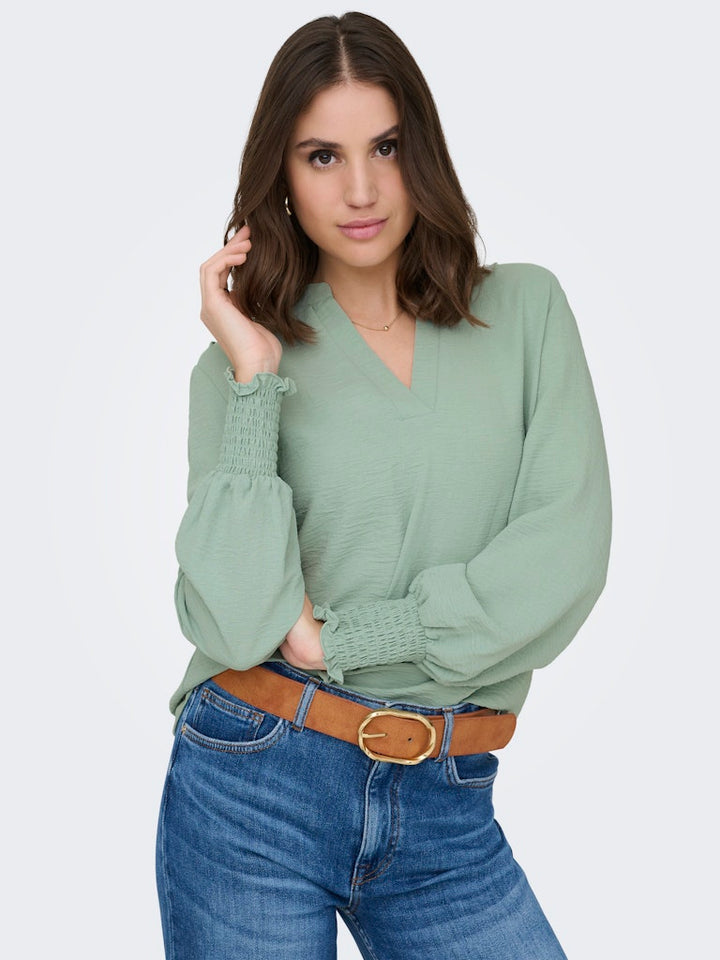 Onlmette V-neck Ls Smock Top Noos Wvn - Mint