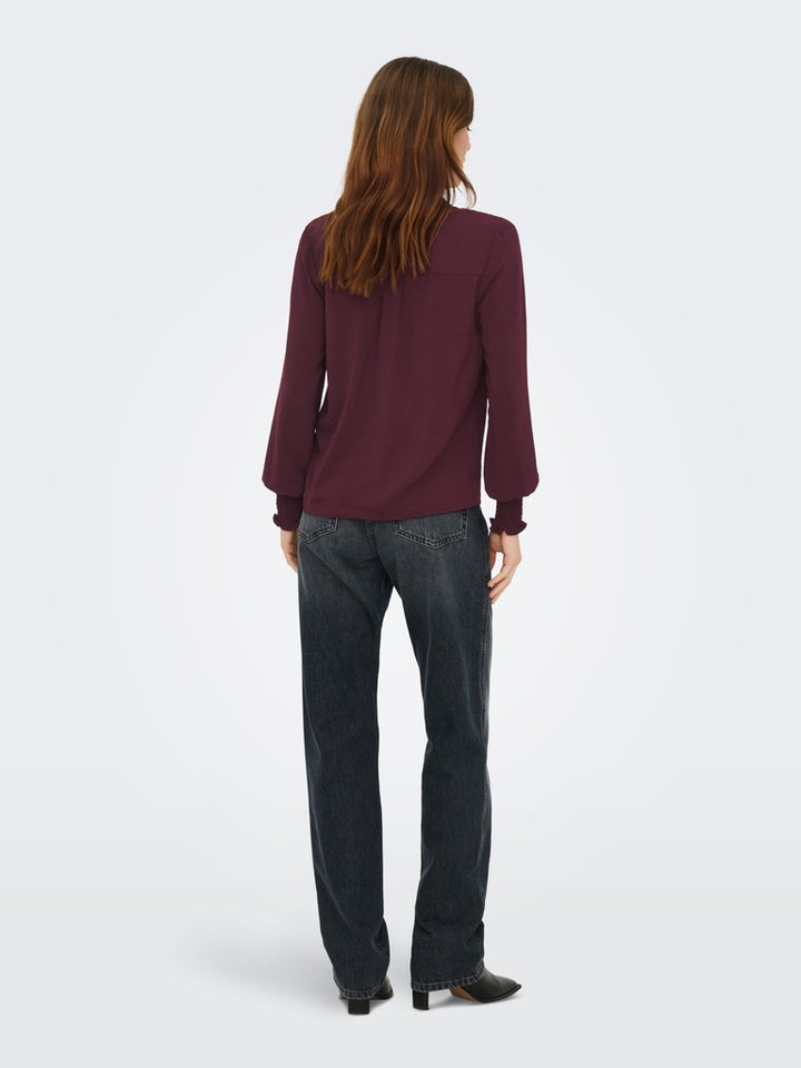 Onlmette V-neck Ls Smock Top Noos Wvn - Wijnrood