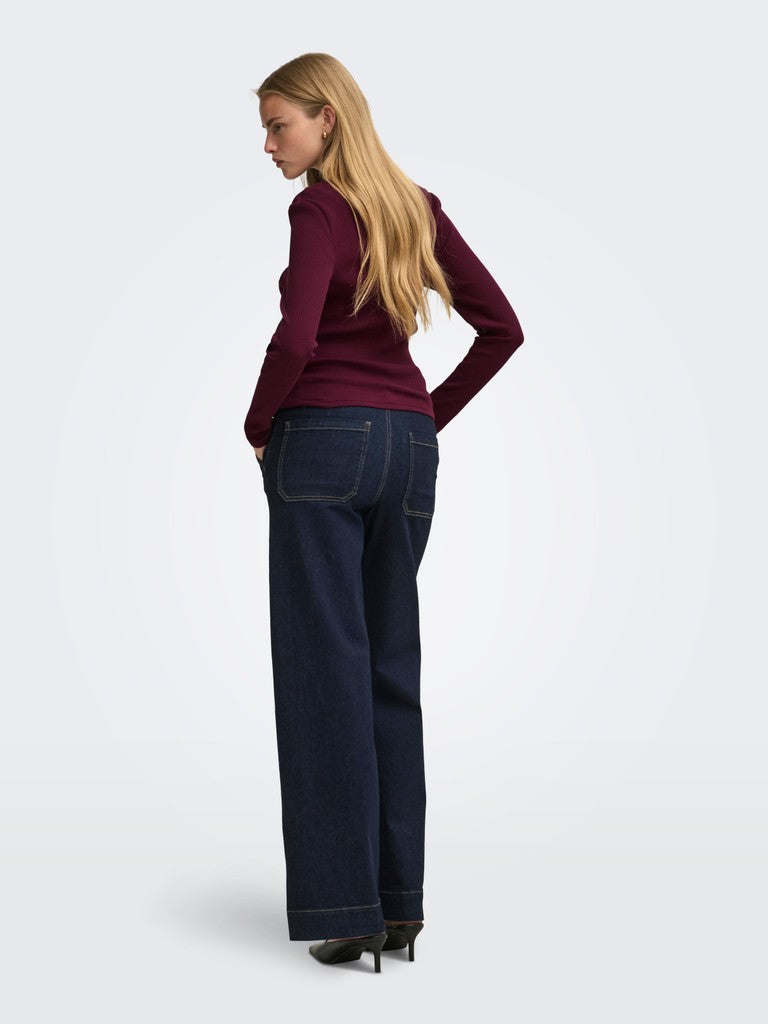 Onlsara Sharai L/s V-neck Top Jrs - Bordeaux