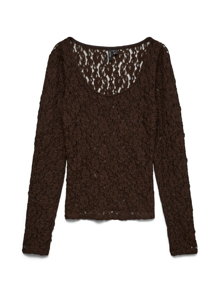 Vmflora Ls 2-way Lace Top Jrs Noos - Bruin