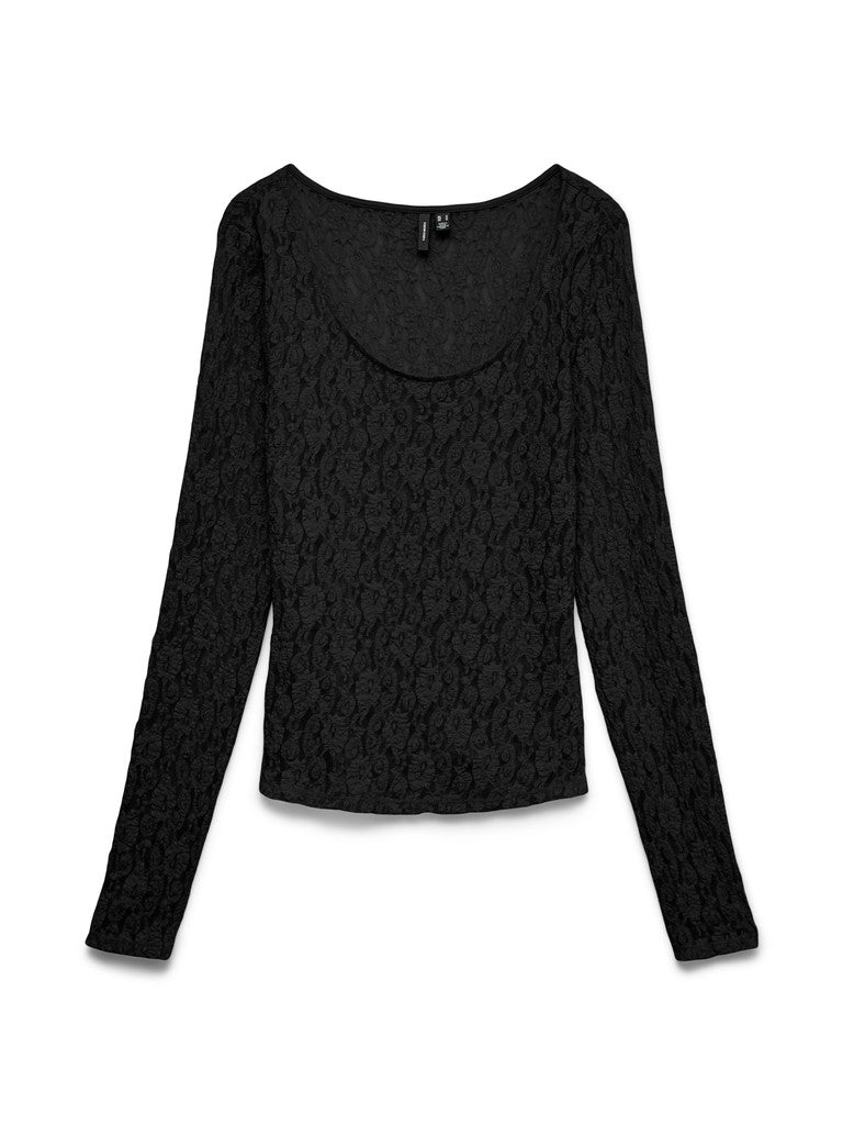 Vmflora Ls 2-way Lace Top Jrs Noos - Zwart