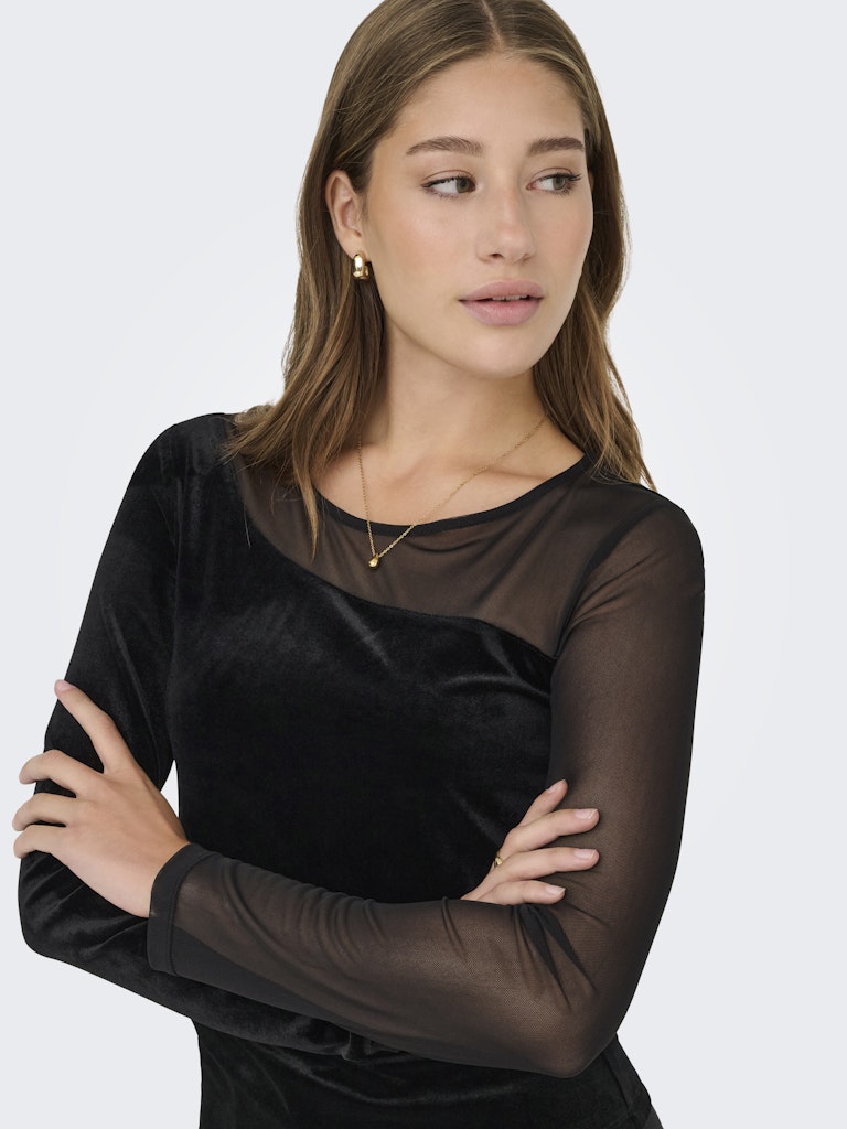 Onlsmooth L/s Mesh Mix Top Box Jrs - Zwart