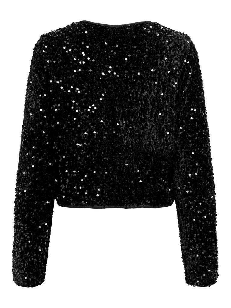 Onlanika Sequins Ls Bow Top Wvn Cs - Zwart