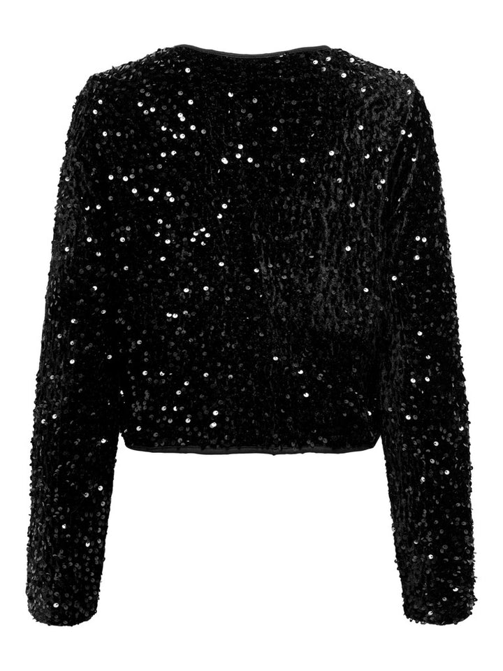 Onlanika Sequins Ls Bow Top Wvn Cs - Zwart