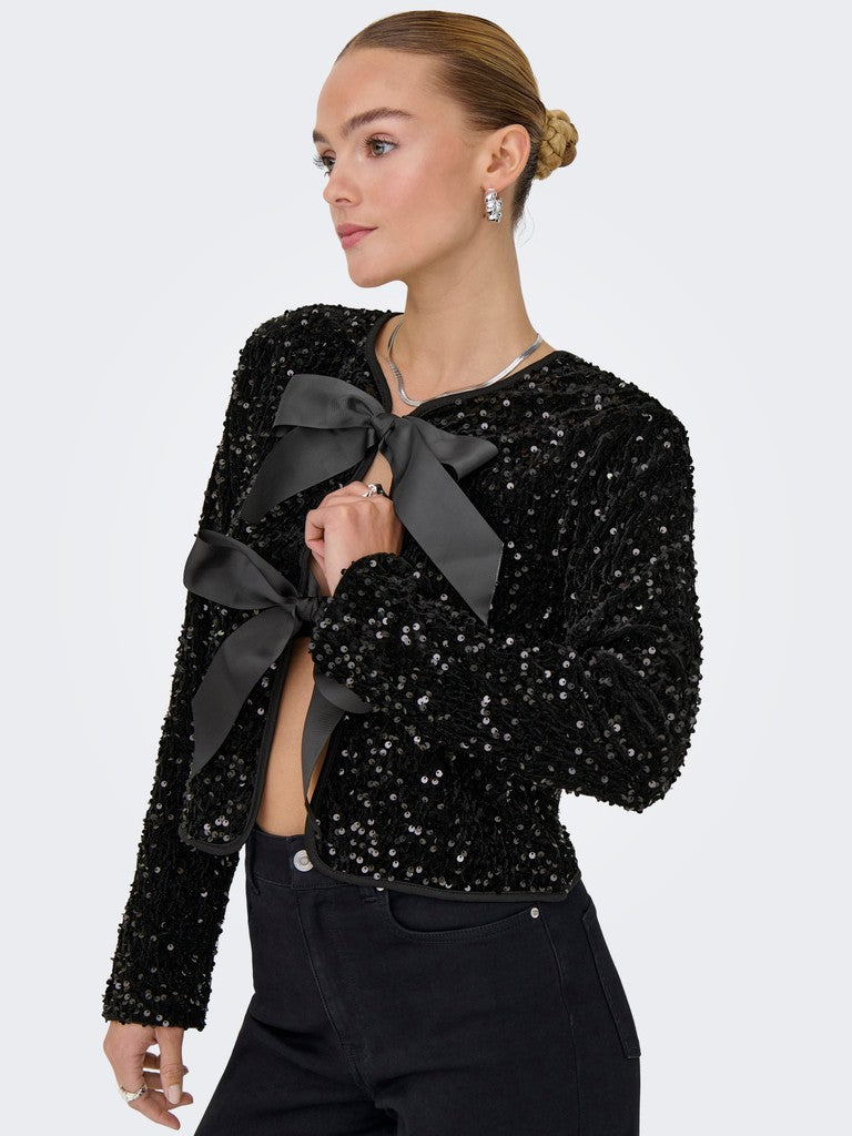 Onlanika Sequins Ls Bow Top Wvn Cs - Zwart