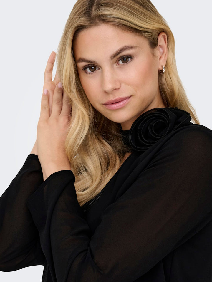 Jdynomi L/s High Neck Rose Top Wvn - Zwart