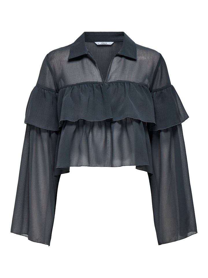 Onlsuzzi L/s Frill Tie Top Ox Wvn - Antraciet