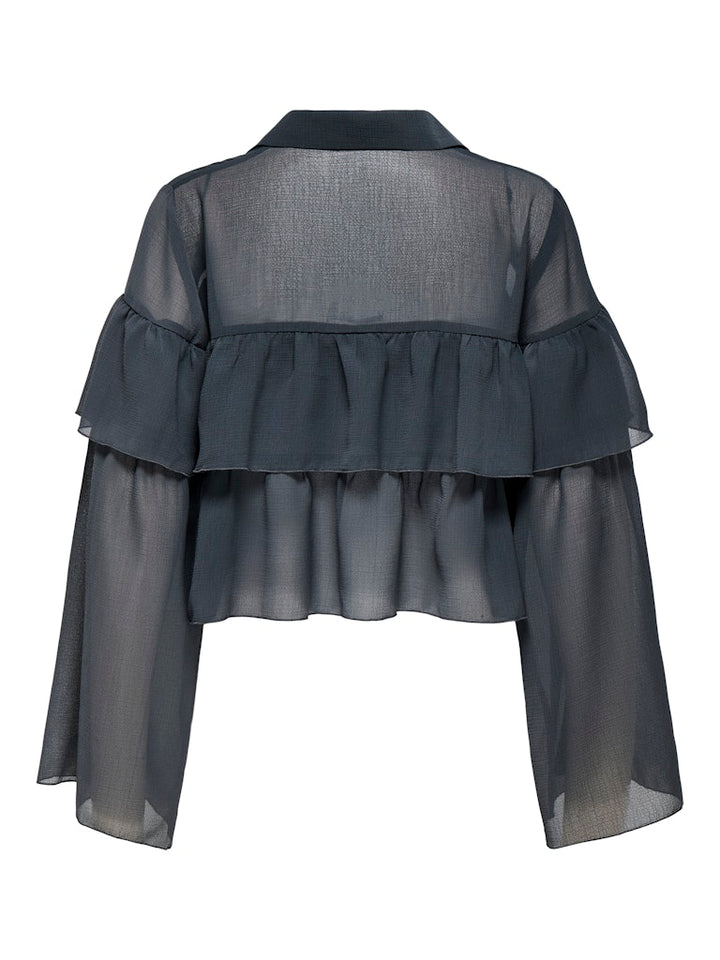 Onlsuzzi L/s Frill Tie Top Ox Wvn - Antraciet