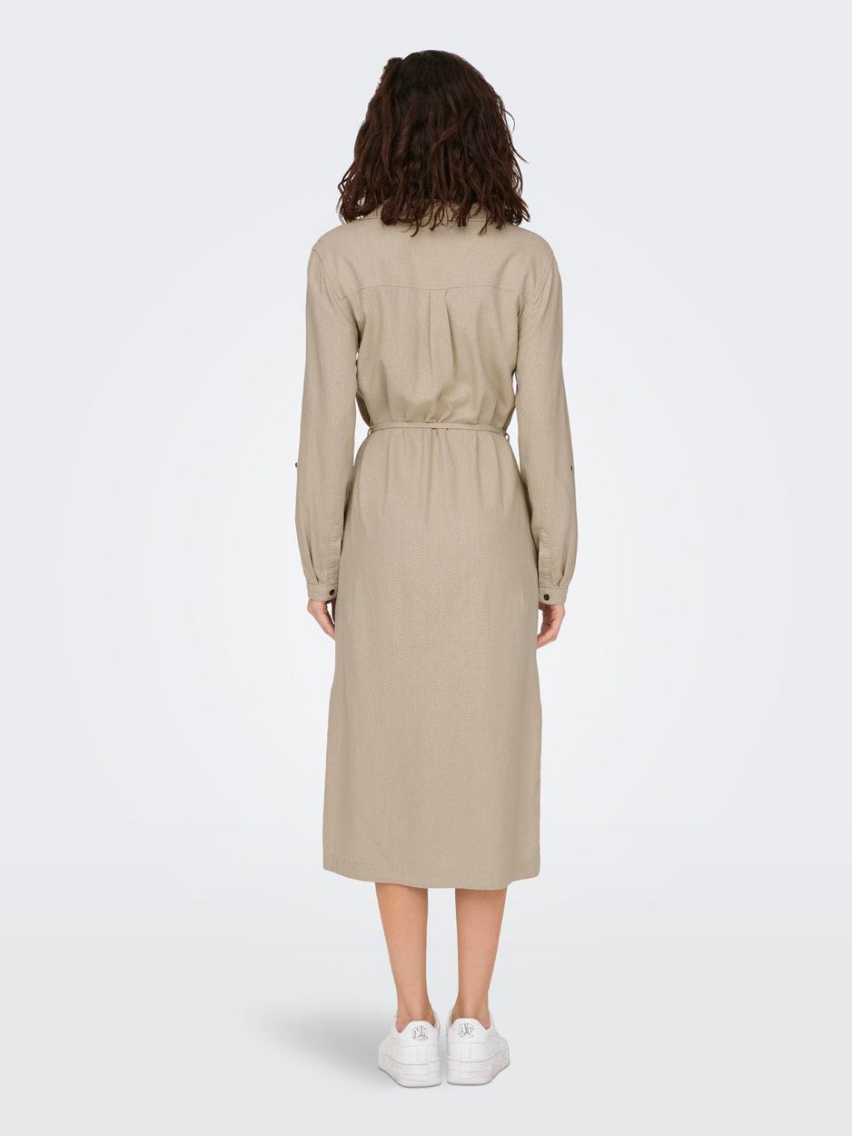 Onlcaro Ls Linen Shirt Dress Cc Pnt - Zand