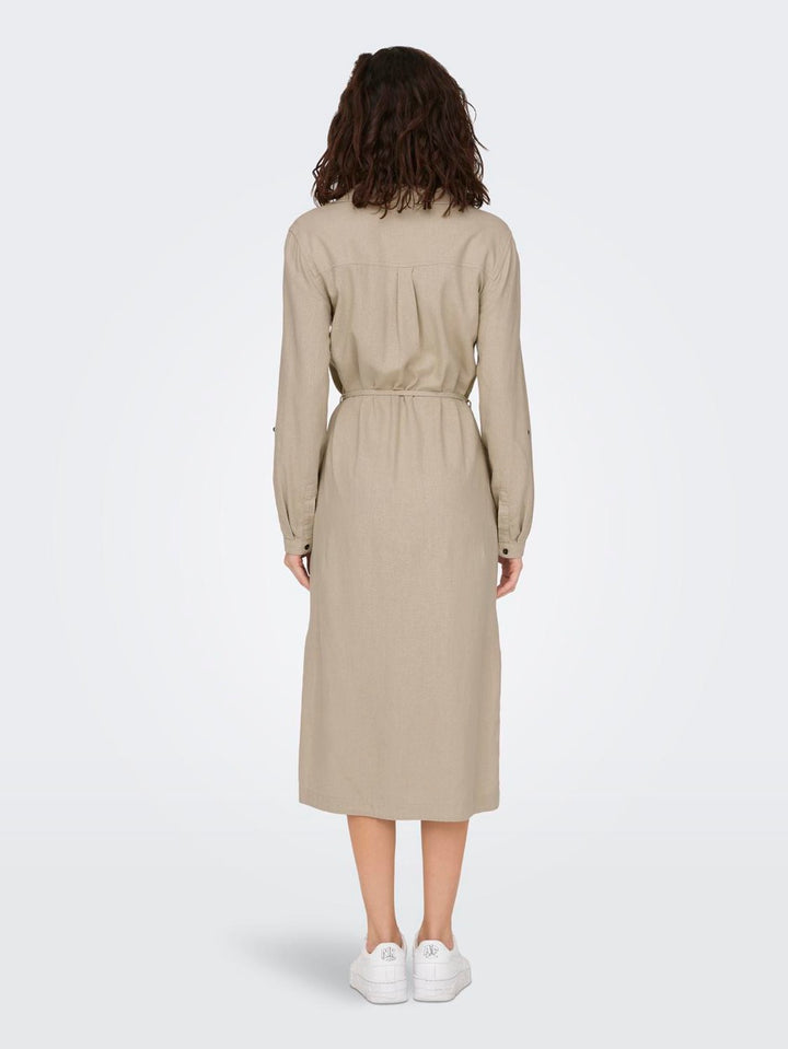 Onlcaro Ls Linen Shirt Dress Cc Pnt - Zand