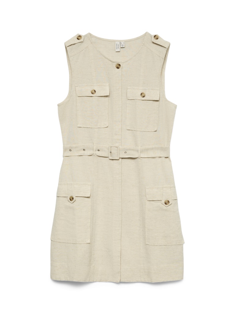 Vmjosephine S/l Short Dress Wvn Btq - Beige
