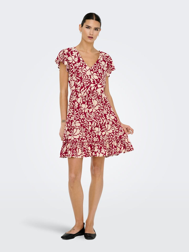 Onlclaudette Life Ss Mini Dress Wvn Noos - Rood Dessin