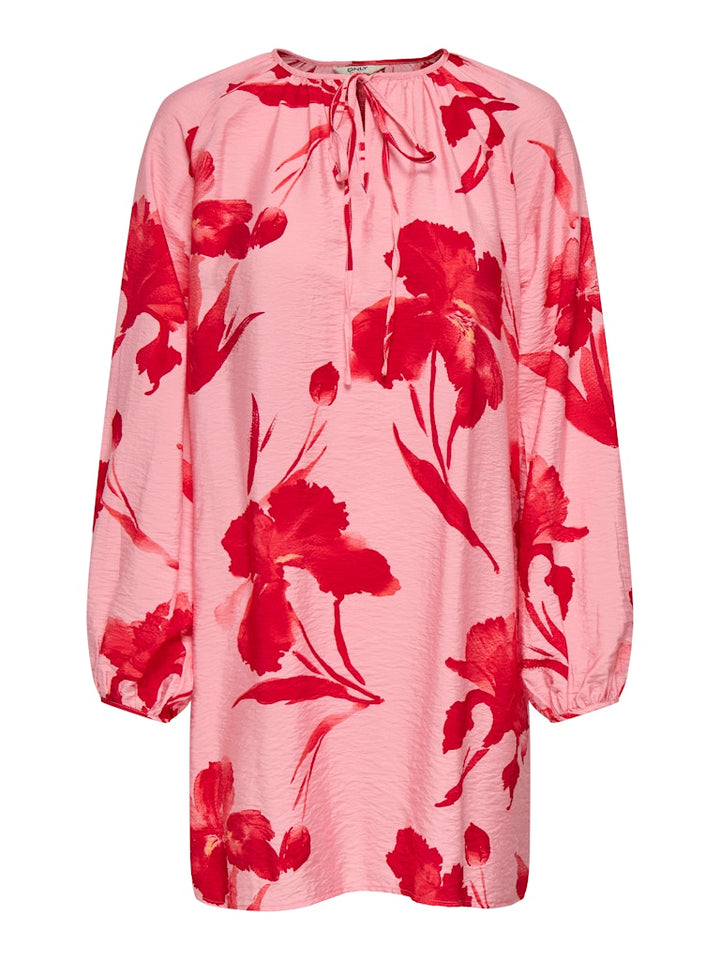 Onlhyaci L/s String Short Dress Wvn - Roze Dessin