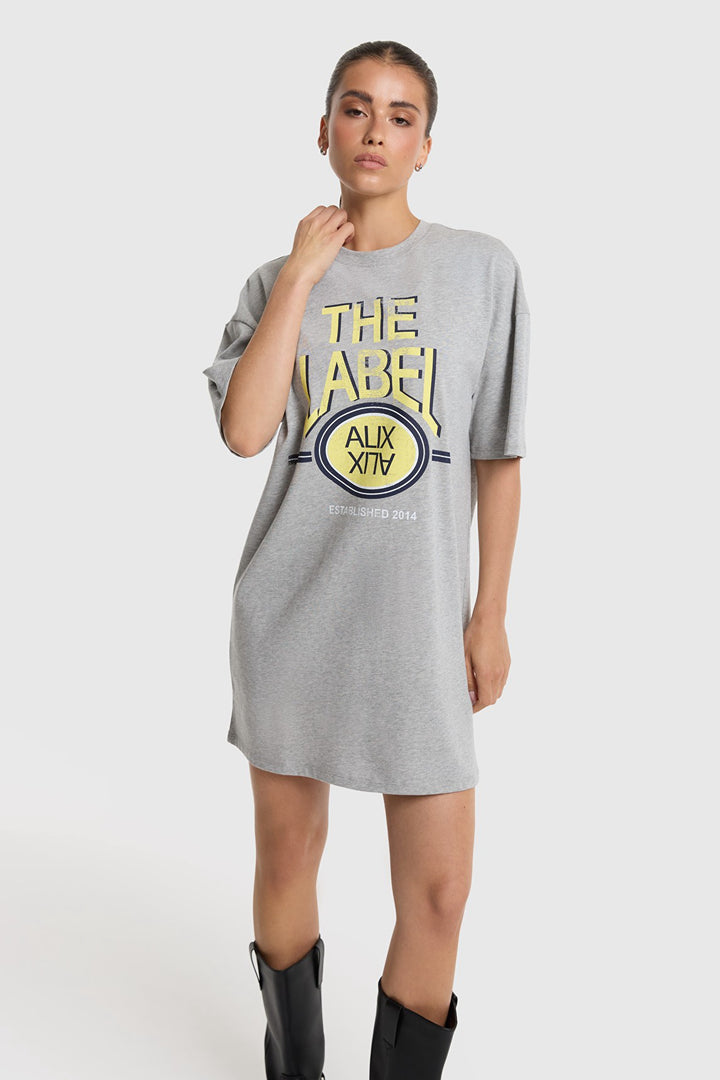 The Label T-shirt Dress - Grijs Melee