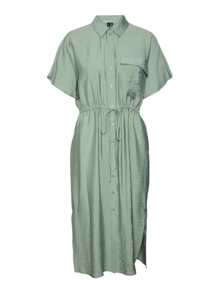 Vmiris S/s Shirt Calf Dress Wvn Ga - Olijf