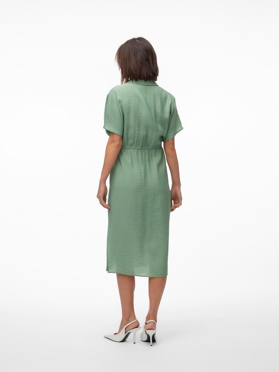 Vmiris S/s Shirt Calf Dress Wvn Ga - Olijf
