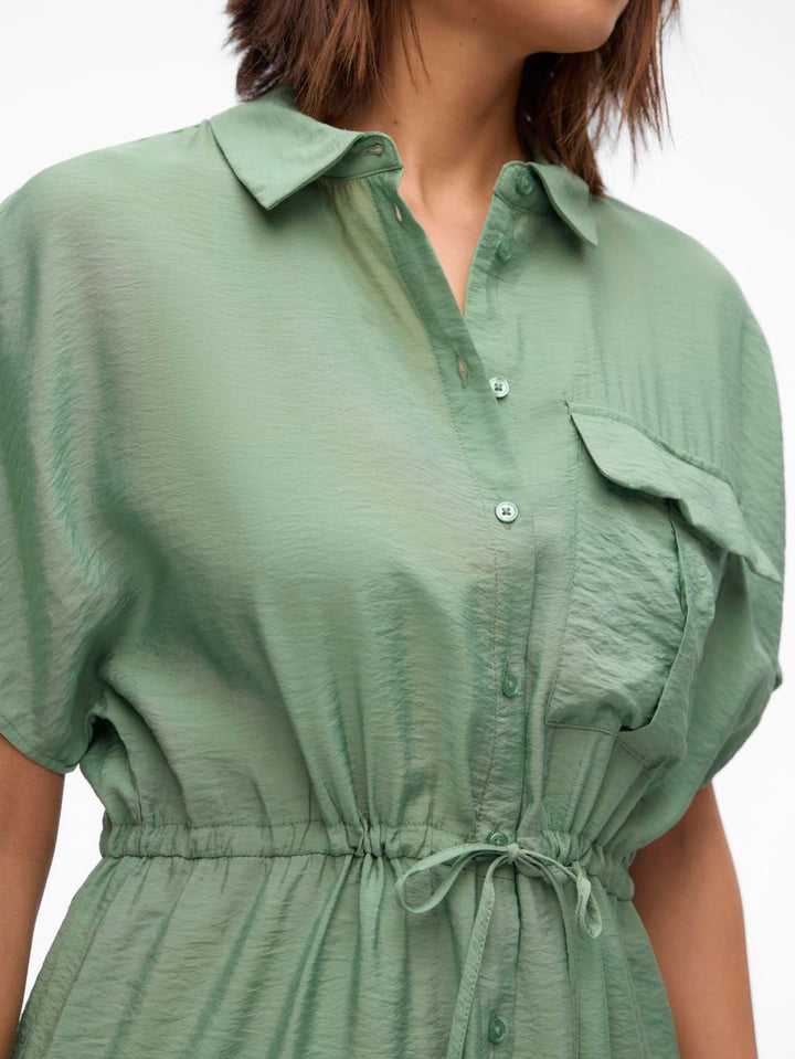 Vmiris S/s Shirt Calf Dress Wvn Ga - Olijf