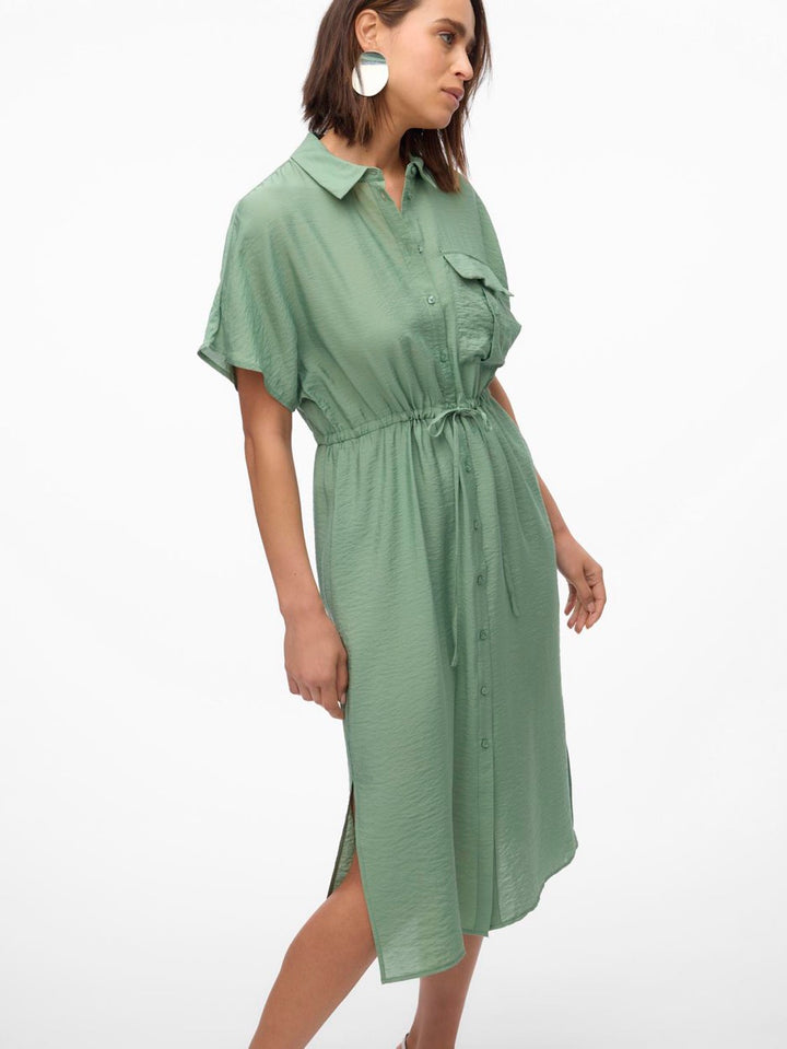 Vmiris S/s Shirt Calf Dress Wvn Ga - Olijf