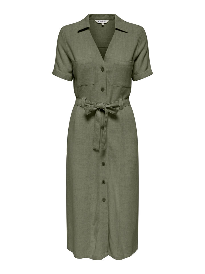 Onlsiesta Ss Linen Bl Shirt Dress P - Army