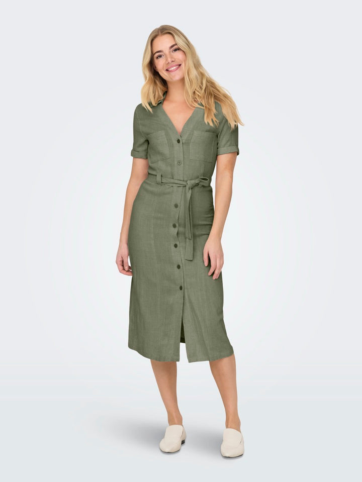 Onlsiesta Ss Linen Bl Shirt Dress P - Army