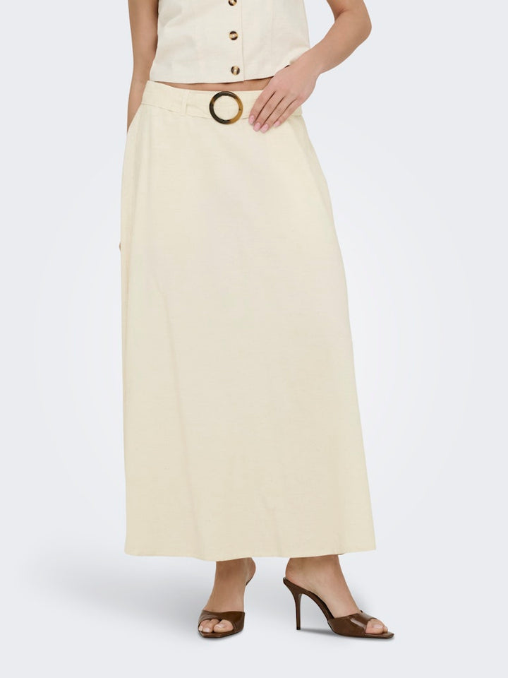 Jdymilan Linen Hw Belted Skirt Wvn Dia - Beige