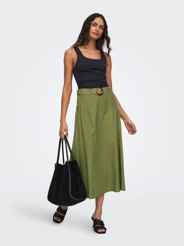 Jdymilan Linen Hw Belted Skirt Wvn Dia - Olijf