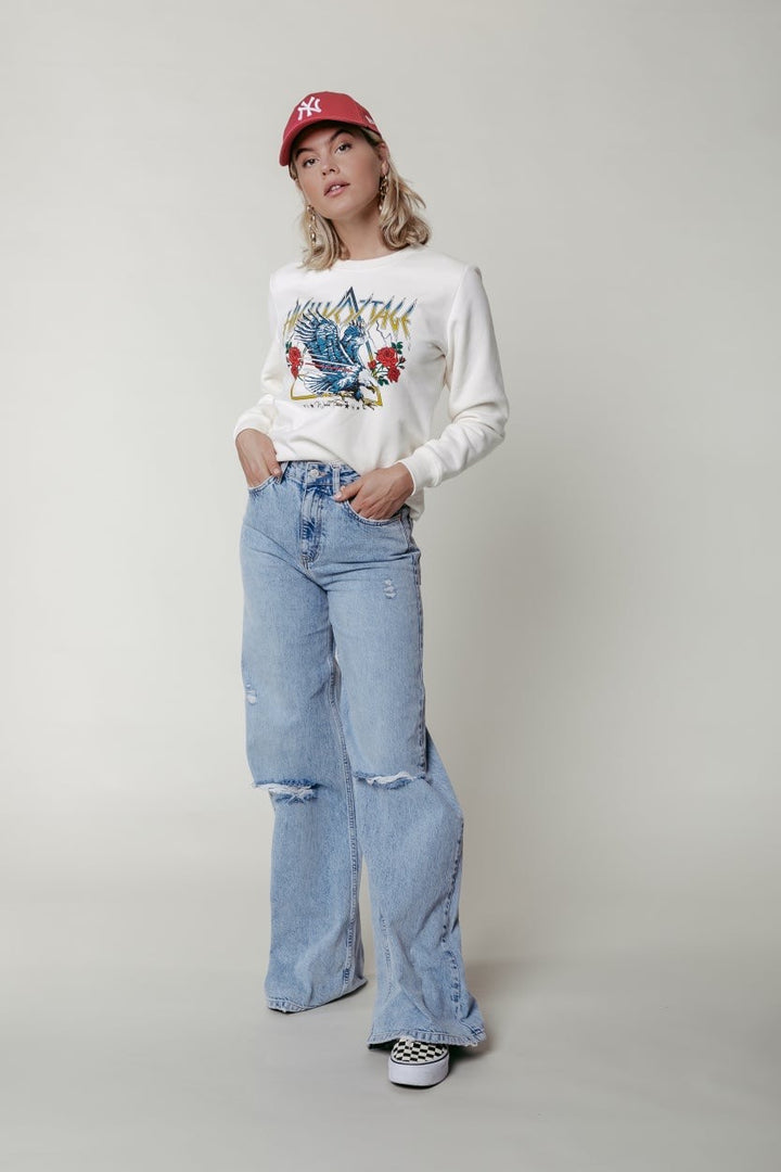 Wide Leg Denim Pants - Blue Denim