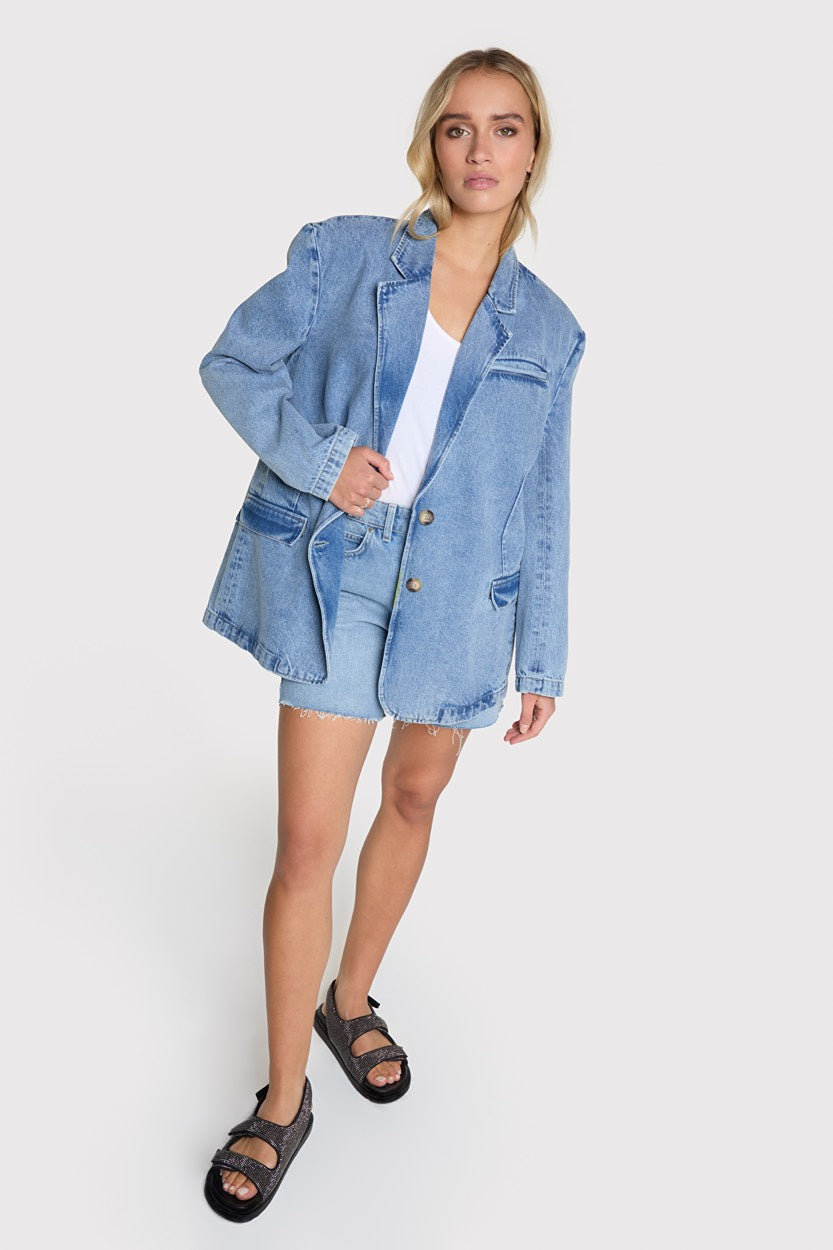 Ladies Womenn Denim Short - Blue Denim