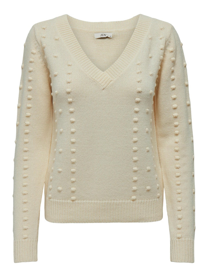 Jdymaurine L/s V-neck Dot Pullover - Ecru