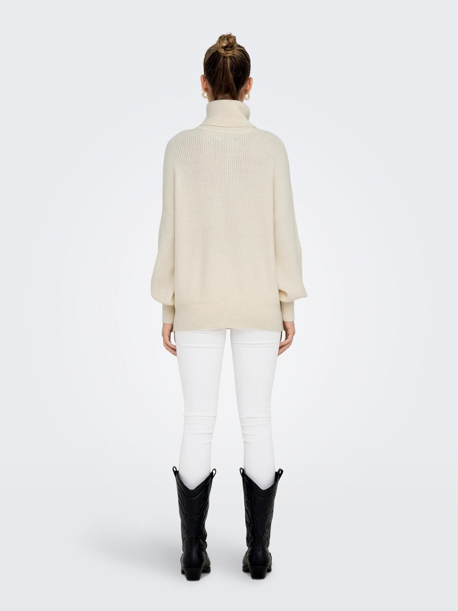 Onlkatia Ls Rib Roll Neck Cc Knt - Ecru