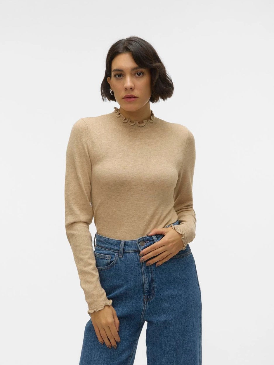 Vmgold Plain Ls Highneck Pullover B - Zand