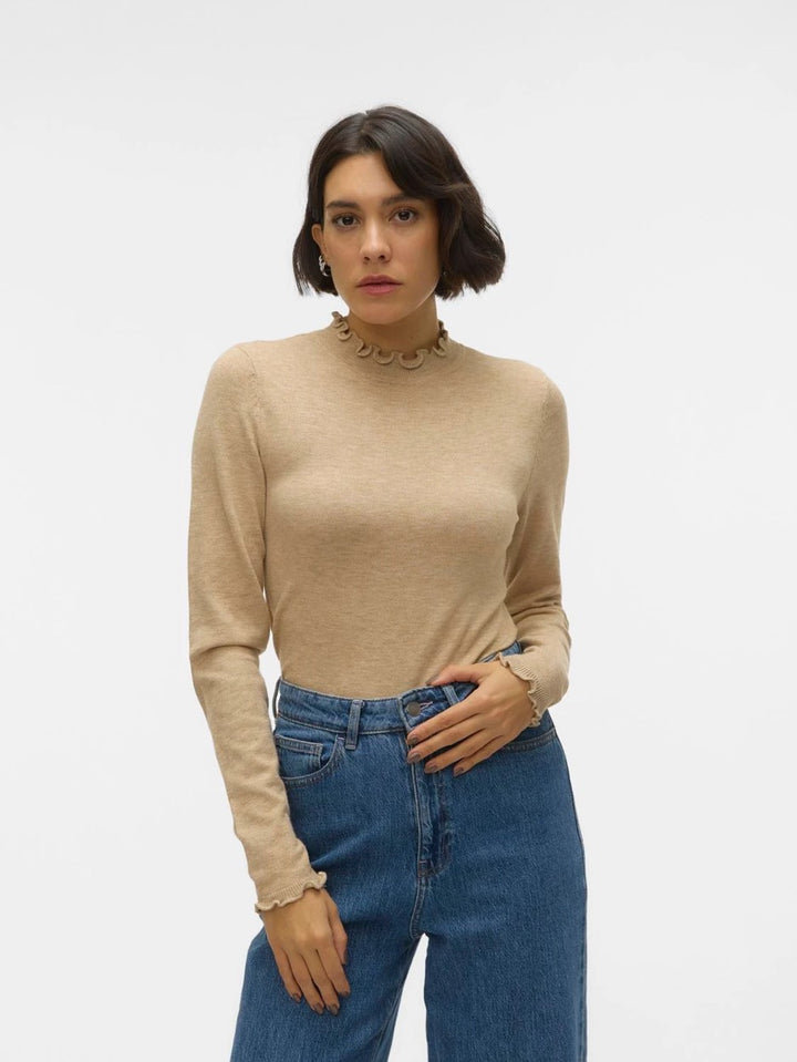 Vmgold Plain Ls Highneck Pullover B - Zand