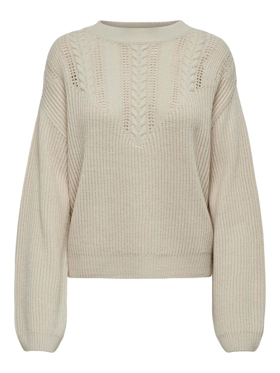 Jdylinn L/s Cable Pullover Knt - Beige