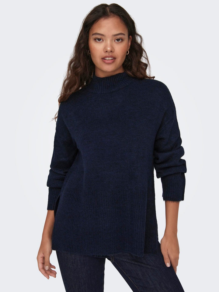 Jdyelanora L/s Highneck Slit Pullov - Navy
