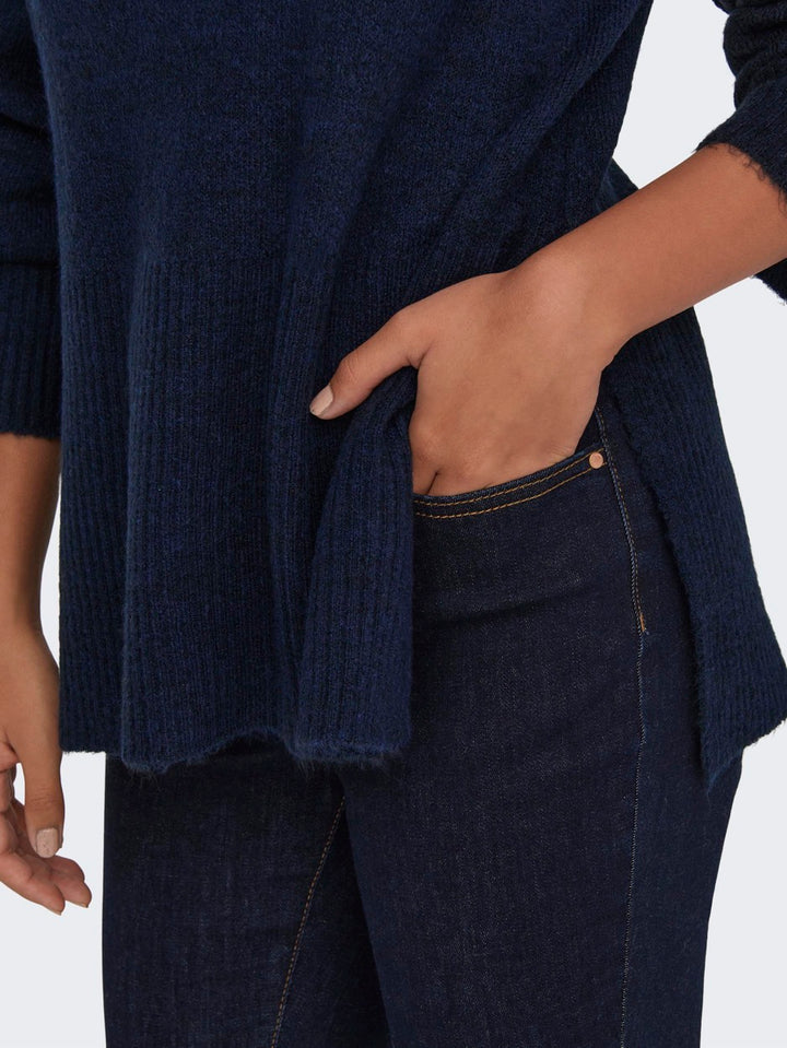 Jdyelanora L/s Highneck Slit Pullov - Navy