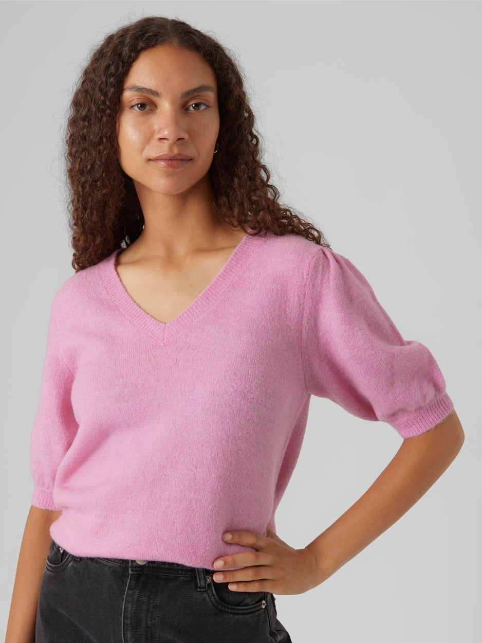 Vmellylefile Ss V-neck Puff Pullove - Roze