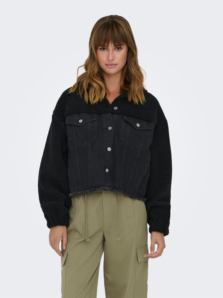 Onlbella Ls Black Teddy Dnm Jacket - Black Denim