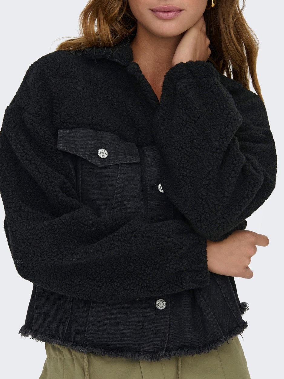 Onlbella Ls Black Teddy Dnm Jacket - Black Denim