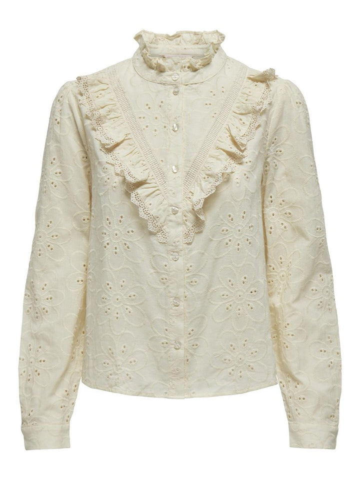 Onlrebecca Boa Emb Frill Shirt Wvn - Ecru