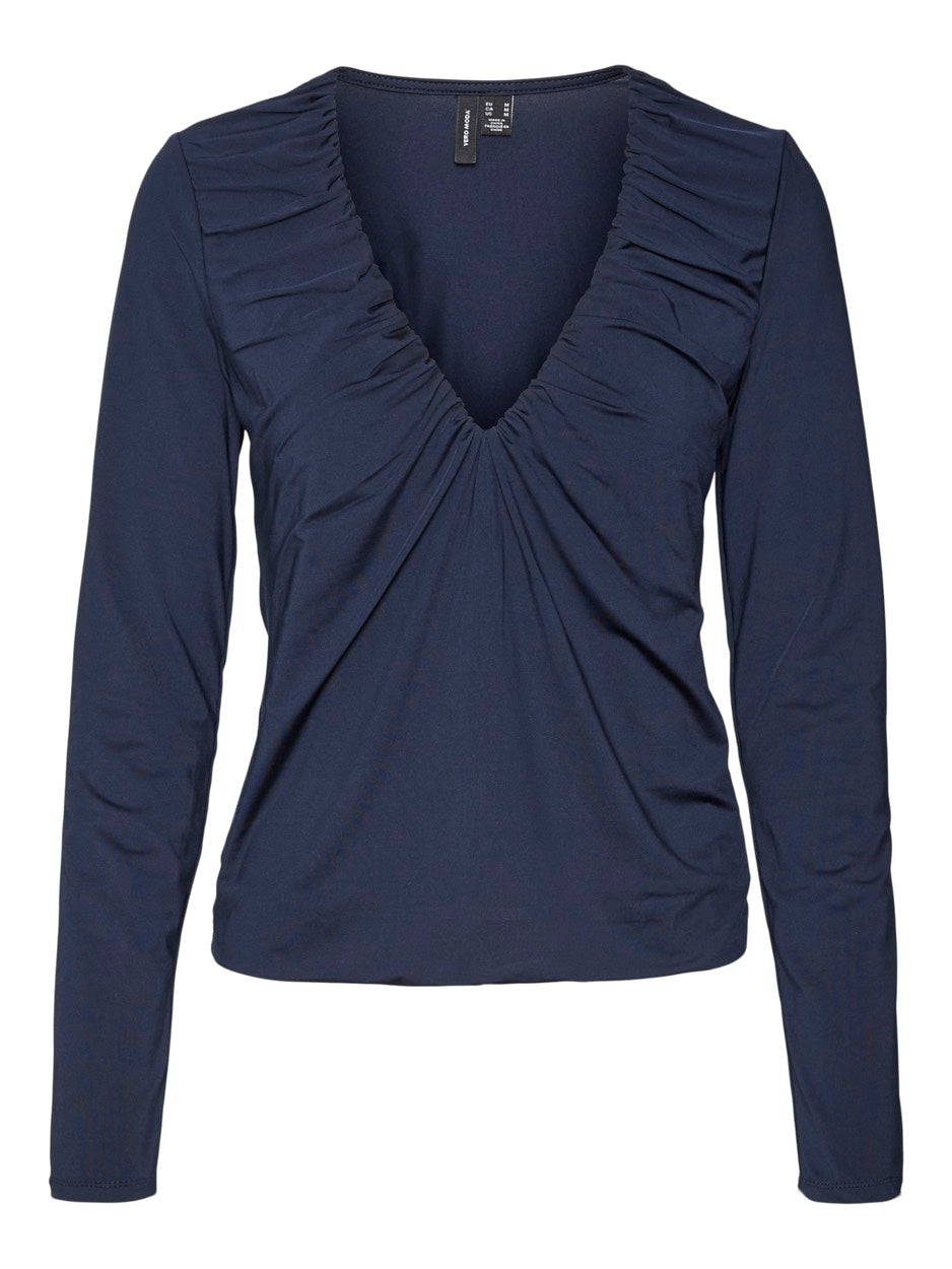 Vmhanna Bianca Ls V-neck Top Jrs Po - Navy