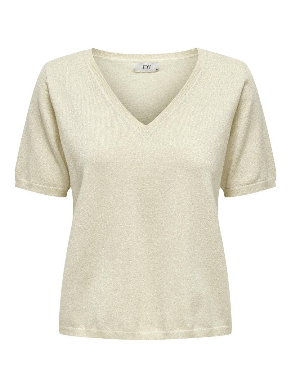 Jdybeauty S/s V-neck Glitter Pull K - Ecru Dessin