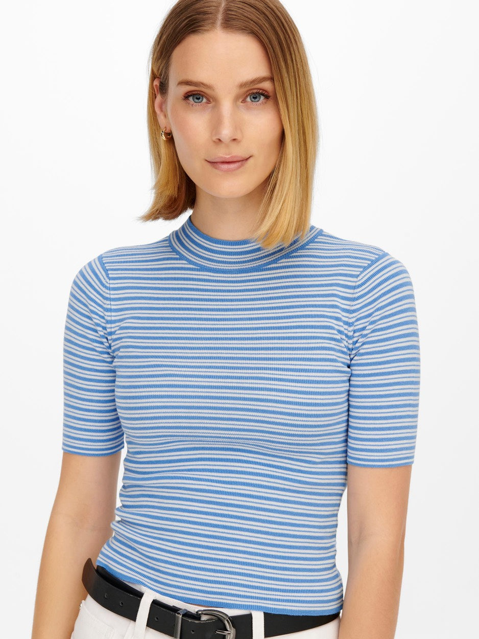 Jdyplum S/s Stripe Pullover Knt - Blauw Dessin