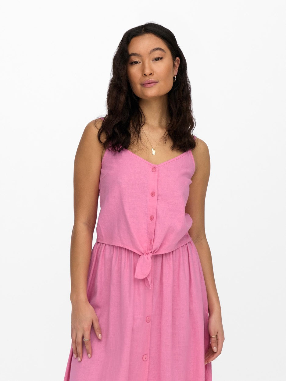 Onlcaro Strap Linen Blend Knot Top - Roze
