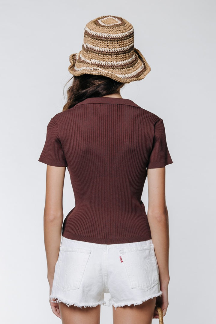 Nora Fine Knit Cropped Polo - Bruin